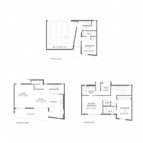 three diagrams of different floor plans of a house